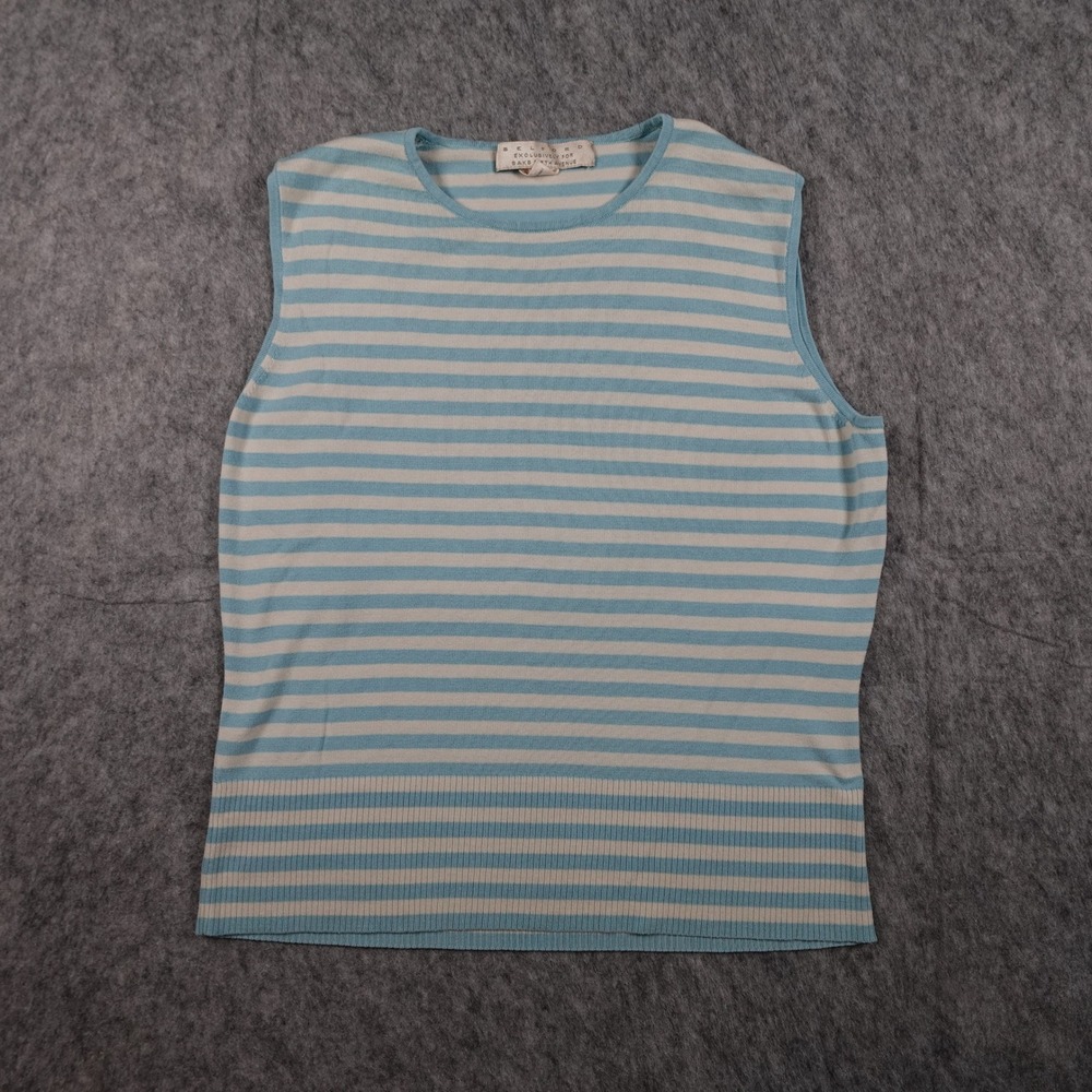 Belford for Saks Top Women Medium Blue Striped Silk Blend Sleeveless Knit